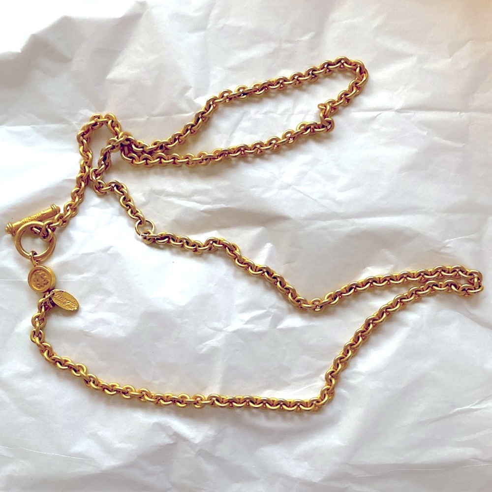 Vintage GIORGIO Beverly Hills Brushed Matte Gold Long 36”Necklace 80’s